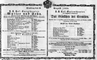 Theaterzettel (Oper und Burgtheater in Wien) 18620826 Seite: 1