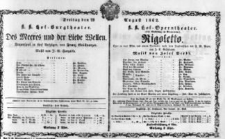 Theaterzettel (Oper und Burgtheater in Wien) 18620829 Seite: 1