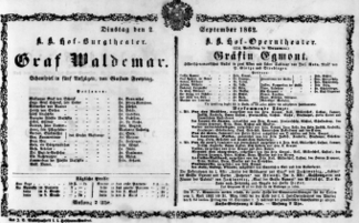 Theaterzettel (Oper und Burgtheater in Wien) 18620902 Seite: 1