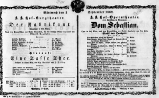Theaterzettel (Oper und Burgtheater in Wien) 18620903 Seite: 1