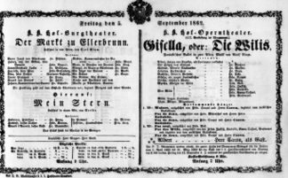 Theaterzettel (Oper und Burgtheater in Wien) 18620905 Seite: 1