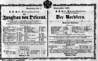 Theaterzettel (Oper und Burgtheater in Wien) 18620907 Seite: 1