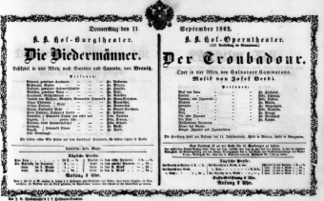 Theaterzettel (Oper und Burgtheater in Wien) 18620911 Seite: 1