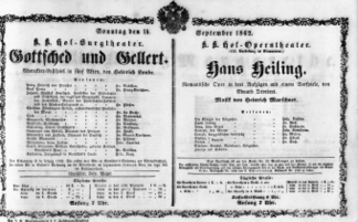 Theaterzettel (Oper und Burgtheater in Wien) 18620914 Seite: 1