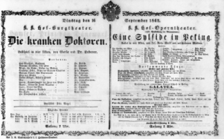 Theaterzettel (Oper und Burgtheater in Wien) 18620916 Seite: 1