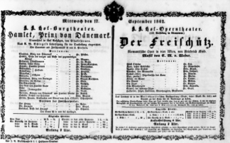 Theaterzettel (Oper und Burgtheater in Wien) 18620917 Seite: 1