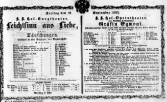 Theaterzettel (Oper und Burgtheater in Wien) 18620919 Seite: 1