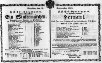 Theaterzettel (Oper und Burgtheater in Wien) 18620920 Seite: 1