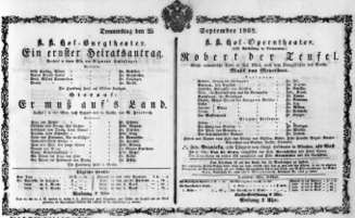 Theaterzettel (Oper und Burgtheater in Wien) 18620925 Seite: 1