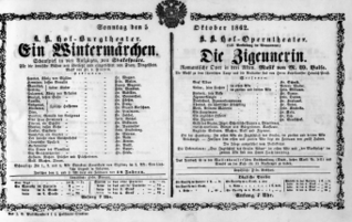 Theaterzettel (Oper und Burgtheater in Wien) 18621005 Seite: 1