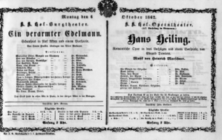 Theaterzettel (Oper und Burgtheater in Wien) 18621006 Seite: 1