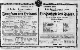 Theaterzettel (Oper und Burgtheater in Wien) 18621012 Seite: 1