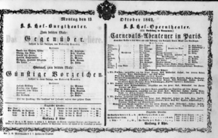 Theaterzettel (Oper und Burgtheater in Wien) 18621013 Seite: 1