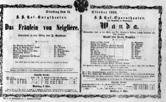 Theaterzettel (Oper und Burgtheater in Wien) 18621014 Seite: 1