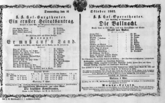 Theaterzettel (Oper und Burgtheater in Wien) 18621016 Seite: 1