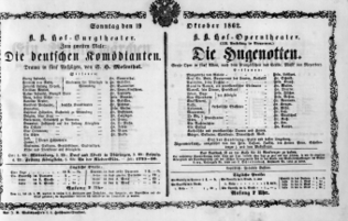 Theaterzettel (Oper und Burgtheater in Wien) 18621019 Seite: 1