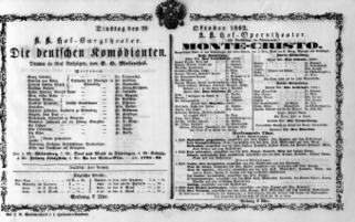 Theaterzettel (Oper und Burgtheater in Wien) 18621028 Seite: 1