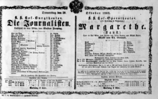 Theaterzettel (Oper und Burgtheater in Wien) 18621030 Seite: 1