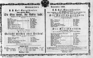 Theaterzettel (Oper und Burgtheater in Wien) 18621105 Seite: 1