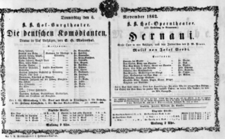 Theaterzettel (Oper und Burgtheater in Wien) 18621106 Seite: 1