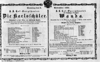 Theaterzettel (Oper und Burgtheater in Wien) 18621109 Seite: 1