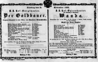 Theaterzettel (Oper und Burgtheater in Wien) 18621118 Seite: 1