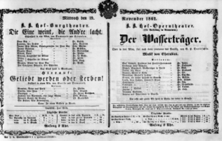 Theaterzettel (Oper und Burgtheater in Wien) 18621119 Seite: 1