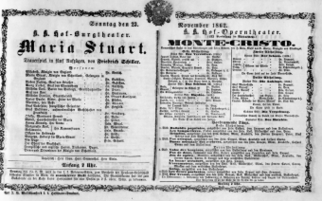 Theaterzettel (Oper und Burgtheater in Wien) 18621123 Seite: 1