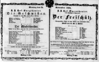 Theaterzettel (Oper und Burgtheater in Wien) 18621124 Seite: 1