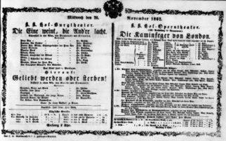 Theaterzettel (Oper und Burgtheater in Wien) 18621126 Seite: 1