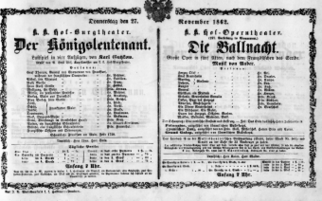 Theaterzettel (Oper und Burgtheater in Wien) 18621127 Seite: 1