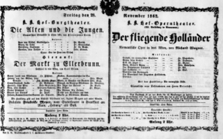 Theaterzettel (Oper und Burgtheater in Wien) 18621128 Seite: 1