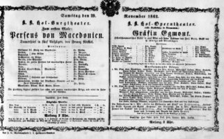 Theaterzettel (Oper und Burgtheater in Wien) 18621129 Seite: 1