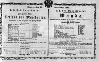 Theaterzettel (Oper und Burgtheater in Wien) 18621130 Seite: 1