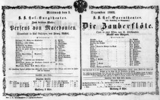 Theaterzettel (Oper und Burgtheater in Wien) 18621203 Seite: 1