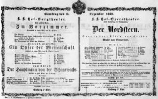 Theaterzettel (Oper und Burgtheater in Wien) 18621213 Seite: 1