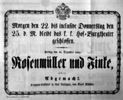 Theaterzettel (Oper und Burgtheater in Wien) 18621226 Seite: 1