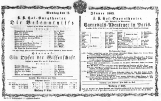 Theaterzettel (Oper und Burgtheater in Wien) 18630112 Seite: 1