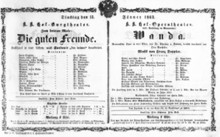 Theaterzettel (Oper und Burgtheater in Wien) 18630113 Seite: 1
