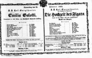 Theaterzettel (Oper und Burgtheater in Wien) 18630122 Seite: 1