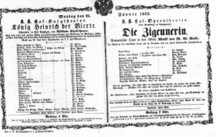 Theaterzettel (Oper und Burgtheater in Wien) 18630126 Seite: 1