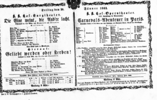 Theaterzettel (Oper und Burgtheater in Wien) 18630130 Seite: 1