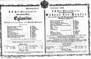 Theaterzettel (Oper und Burgtheater in Wien) 18630202 Seite: 1