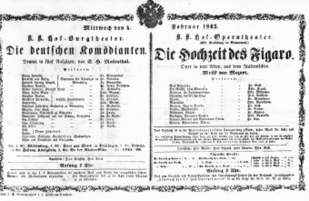 Theaterzettel (Oper und Burgtheater in Wien) 18630204 Seite: 1