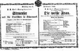 Theaterzettel (Oper und Burgtheater in Wien) 18630209 Seite: 1
