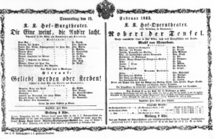 Theaterzettel (Oper und Burgtheater in Wien) 18630212 Seite: 1
