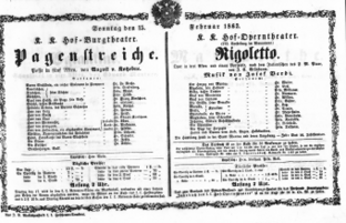 Theaterzettel (Oper und Burgtheater in Wien) 18630215 Seite: 1
