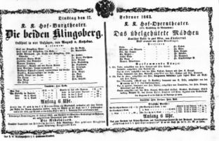 Theaterzettel (Oper und Burgtheater in Wien) 18630217 Seite: 1