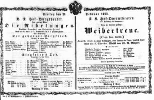 Theaterzettel (Oper und Burgtheater in Wien) 18630220 Seite: 1