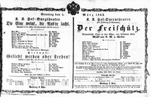 Theaterzettel (Oper und Burgtheater in Wien) 18630301 Seite: 1